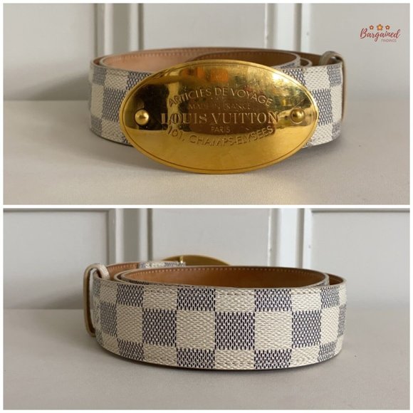 Authentic Louis Vuitton Damier Azur Canvas Leather Voyage Belt Size 85/34 M9837 main image 10